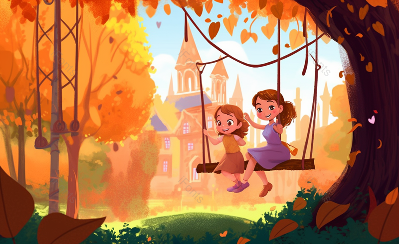 穿裙子的马尾女孩儿童节插画母亲节插画卡通花园城堡原创插画素材,插画/手绘图,插画/手绘图库,插画/手绘图下载,插画/手绘